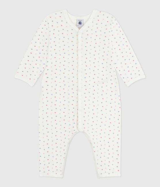 Babies' footless printed cotton pyjama suit MARSHMALLOW /ADRIATIC