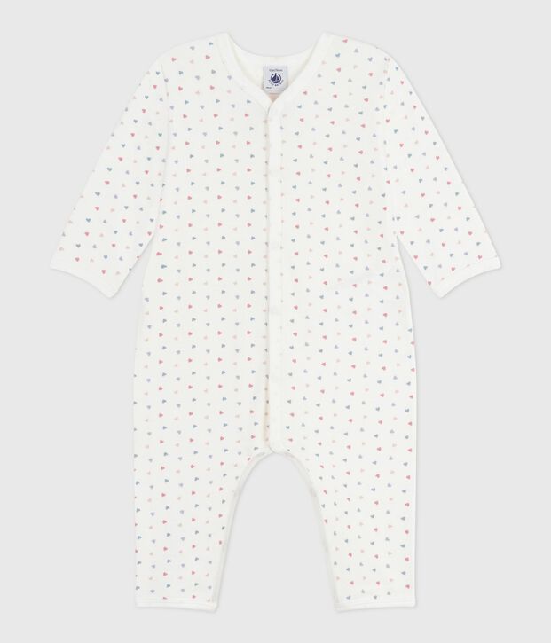 Babies' footless printed cotton pyjama suit white/blue