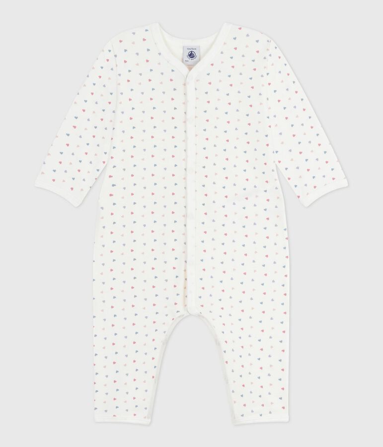 Babies' footless printed cotton pyjama suit white/blue
