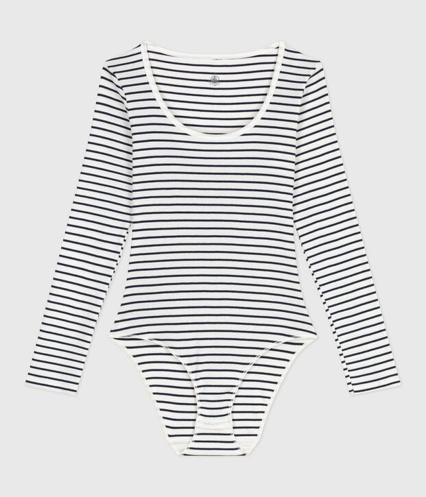 Women's striped cotton and elastane body white/blue