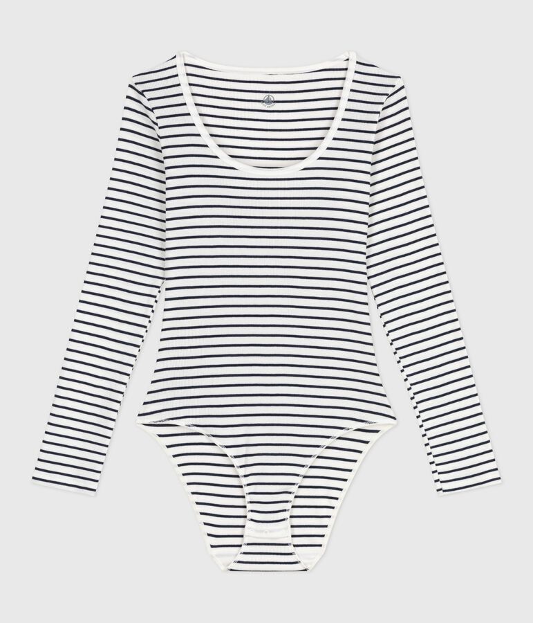 Women's striped cotton and elastane body white/blue