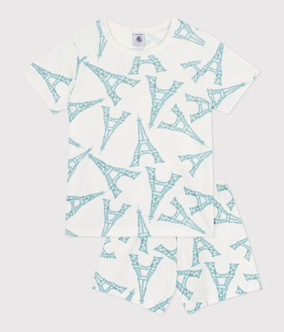 Children's short Eiffel Tower print cotton pyjamas MARSHMALLOW white/MULTICO white