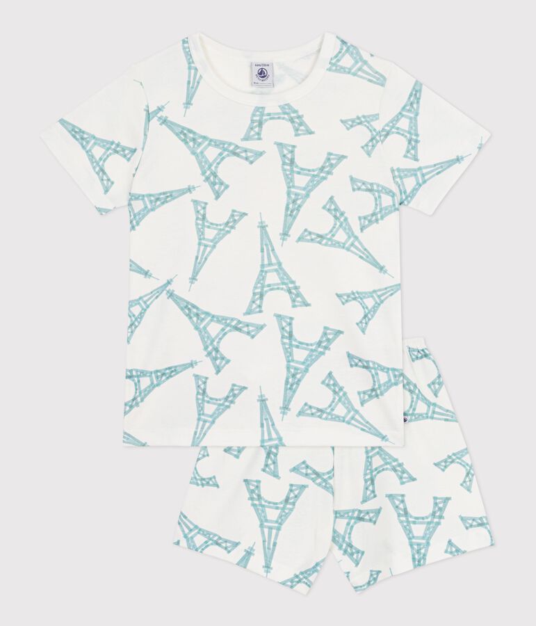 Children's short Eiffel Tower print cotton pyjamas white/multicolor