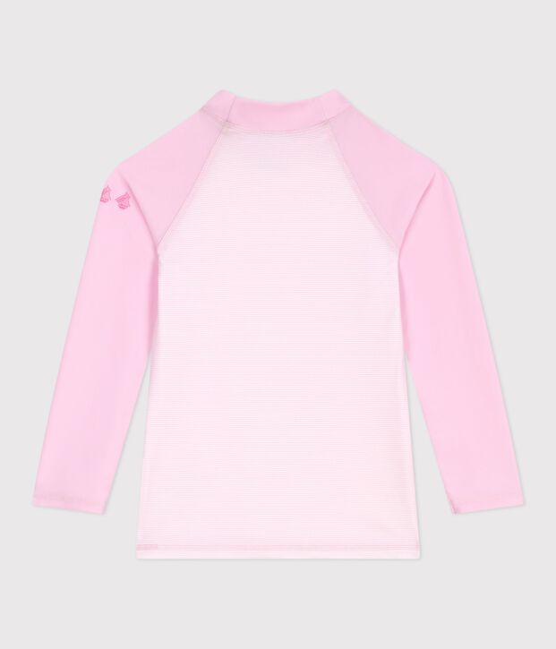 Children's UV-protective long-sleeved stripy swim T-shirt pink/white
