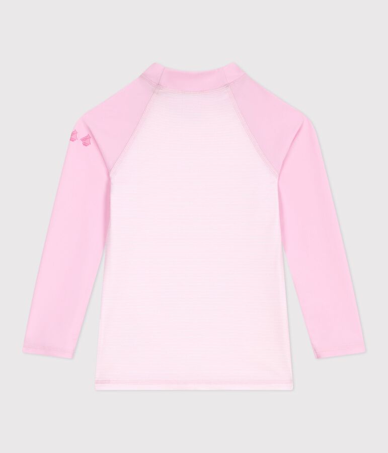 Children's UV-protective long-sleeved stripy swim T-shirt pink/white