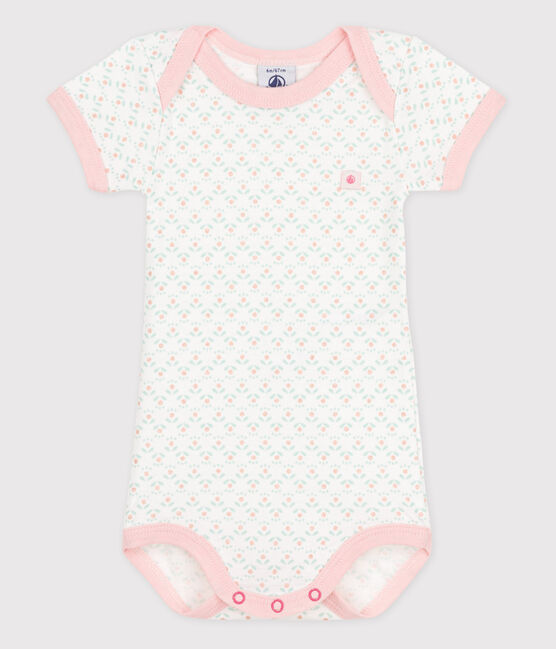 Baby Girls' Short-Sleeved Bodysuit ECUME white/MULTICO white