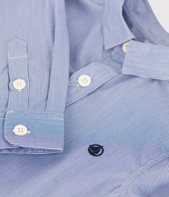 Boys' Poplin Shirt BLEU blue/BLANC white