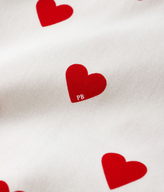 Children's hearts print ribbed pyjamas MARSHMALLOW white/TERKUIT red
