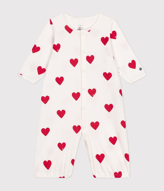 Babies' Heart Design Cotton Jumpsuit/Sleeping Bag MARSHMALLOW white/TERKUIT red
