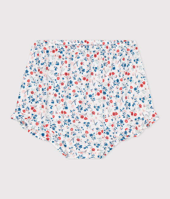 Babies' poplin bloomers printed with little flowers MARSHMALLOW white/MULTICO white