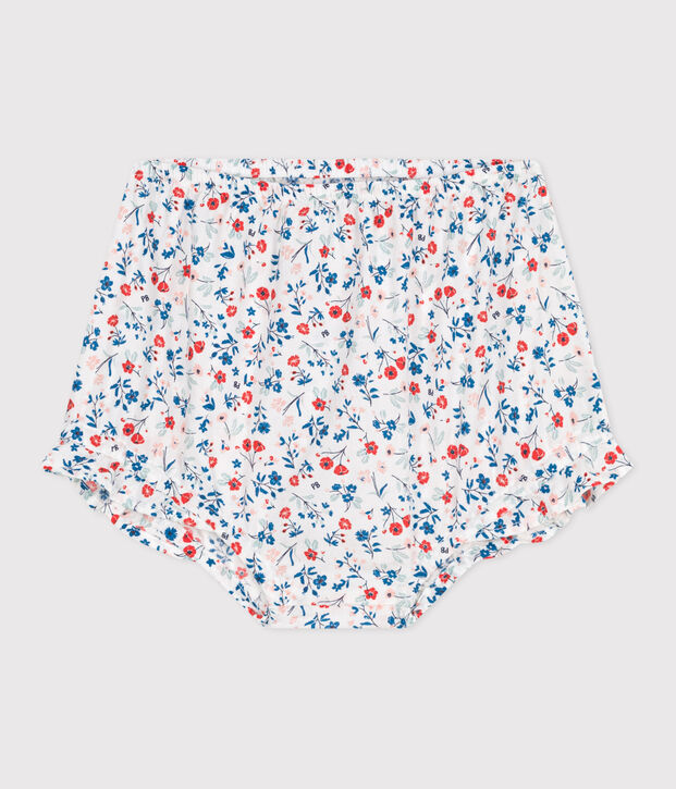 Babies' poplin bloomers printed with little flowers white/multicolor