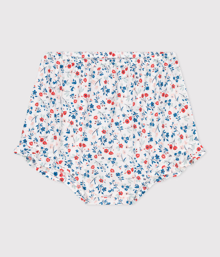 Babies' poplin bloomers printed with little flowers white/multicolor