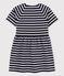 Girls' Short-Sleeved Cotton Dress SMOKING blue/MARSHMALLOW white