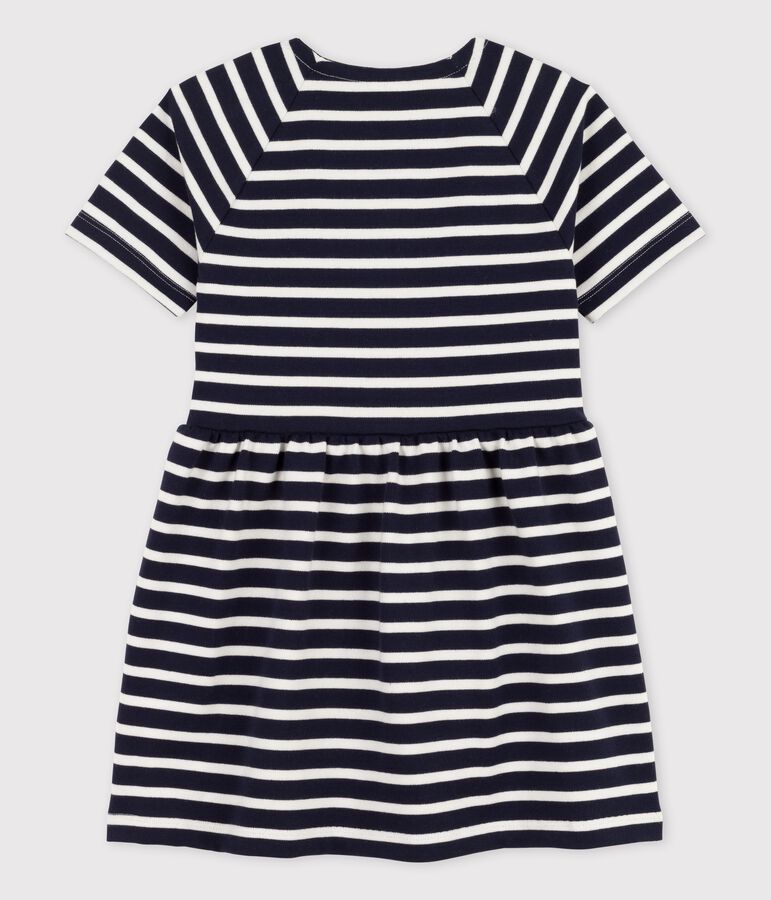 Girls' Short-Sleeved Cotton Dress blue/white