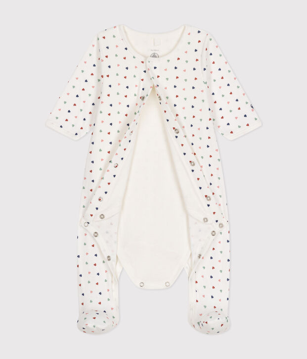 Babies' bodyjama in mini-heart print tube knit white/multicolor