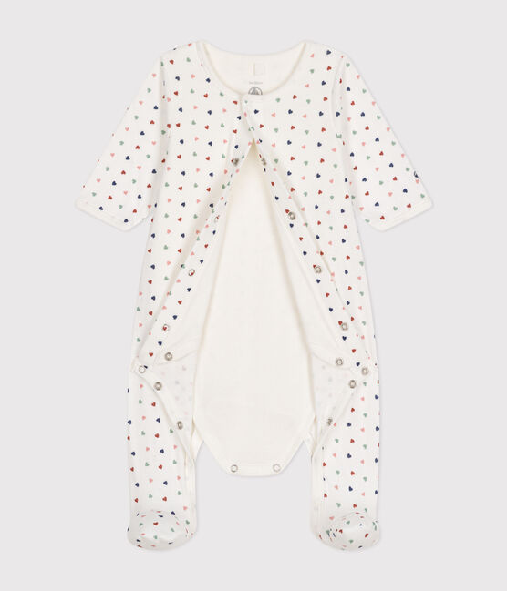 Babies' bodyjama in mini-heart print tube knit MARSHMALLOW white/MULTICO white