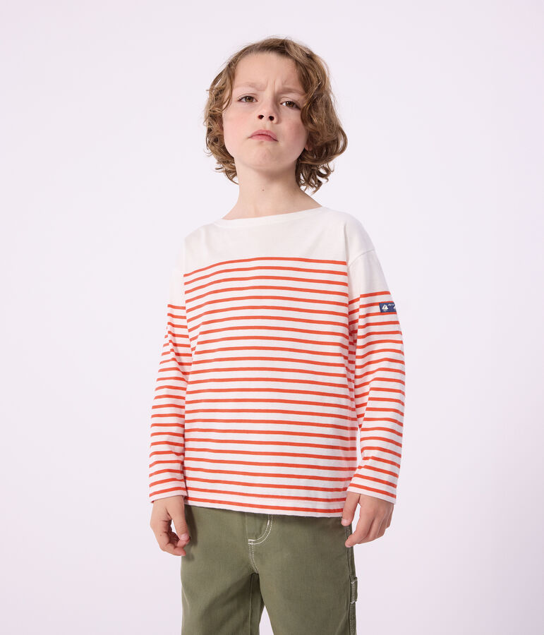 Children's stripy cotton Breton top white/red