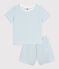Children's short stripy cotton terry pyjamas white/green