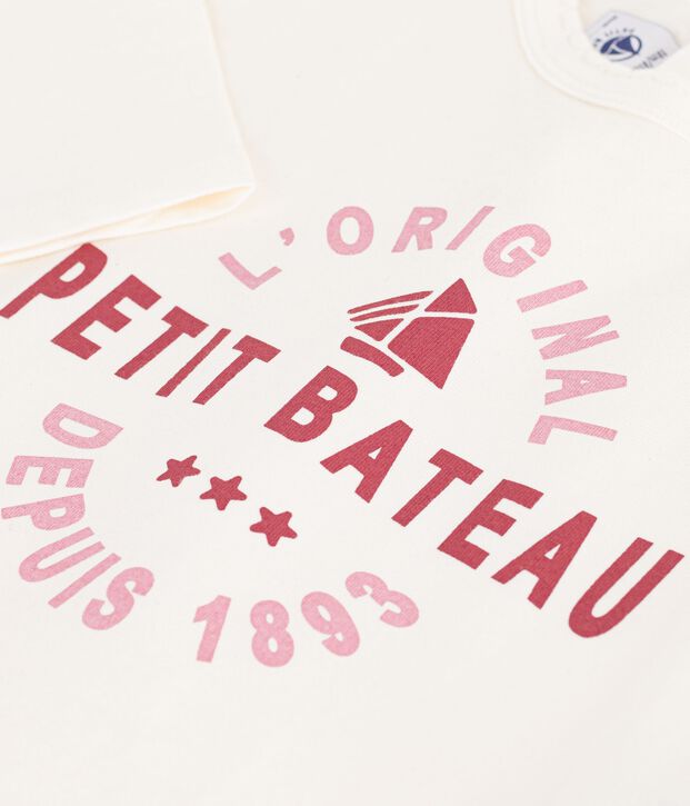Babies' long-sleeved plain cotton T-shirt with a little motif MILK