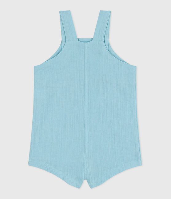 Babies' short-legged plain cotton gauze dungarees AQUATIC blue