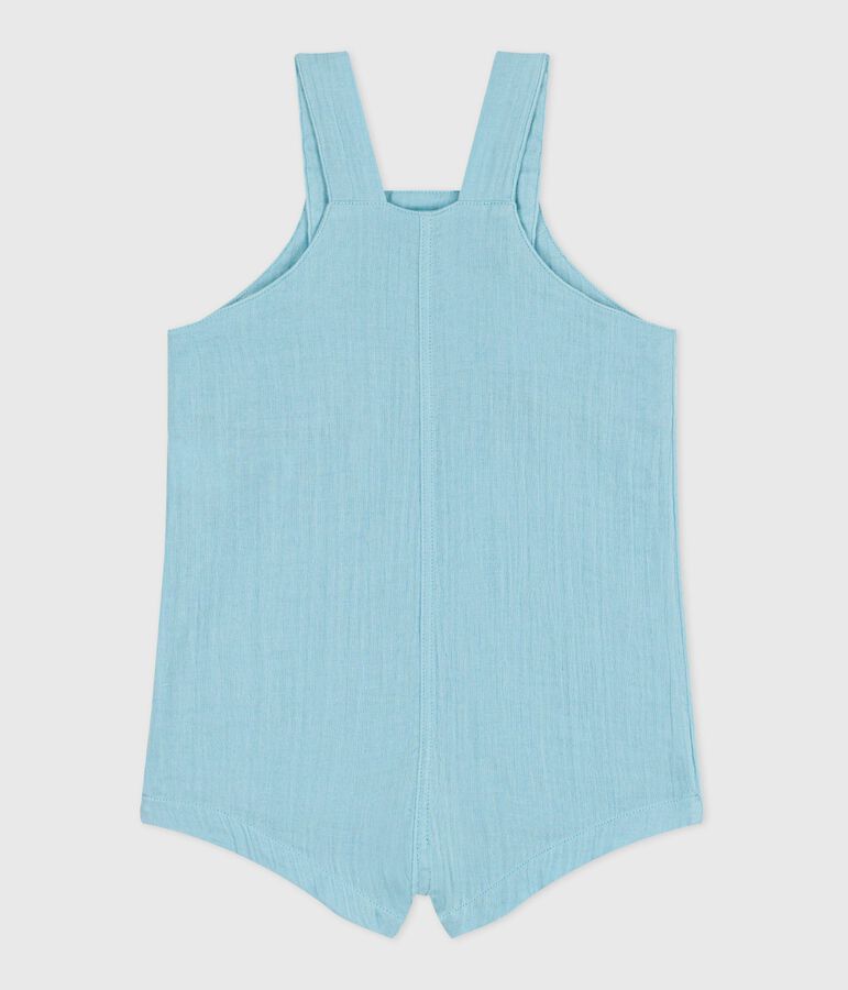 Babies' short-legged plain cotton gauze dungarees blue