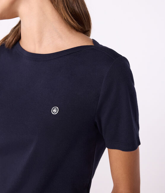 Iconic Women's Admiral Collar Cotton T-Shirt  SMOKING blue