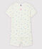 Girls' Floral Cotton and Linen Blend Short Pyjamas MARSHMALLOW white/MULTICO white