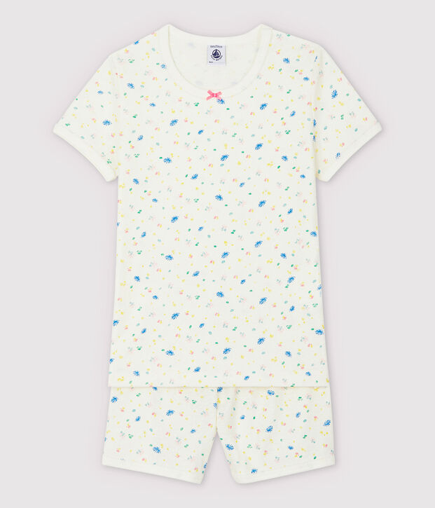 Girls' Floral Cotton and Linen Blend Short Pyjamas white/multicolor