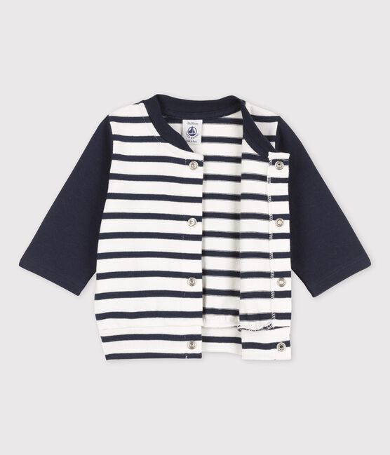 Babies' Jersey Baseball Jacket MARSHMALLOW white/SMOKING blue