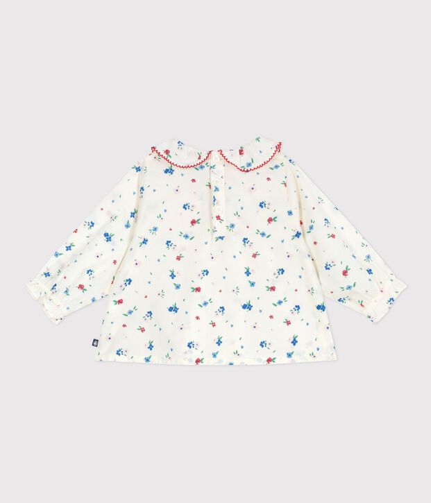 Babies' long-sleeved floral-print cotton blouse white/multicolor