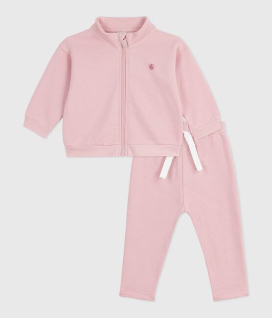 Babies' sweatshirt and trousers set in plain cotton JOLI pink