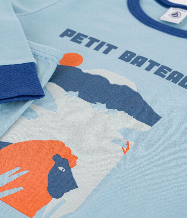 Children's savannah-motif plain cotton pyjamas blue