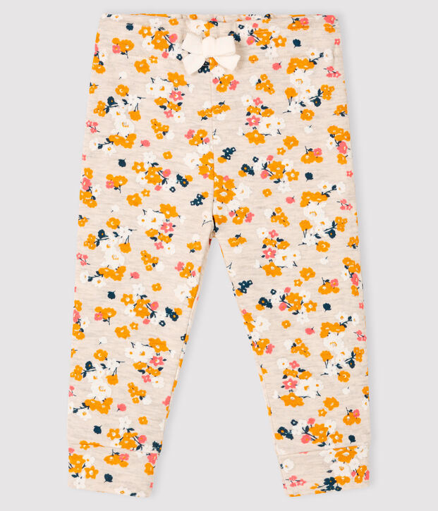 Baby girl's tubular knit trousers beige/multicolor