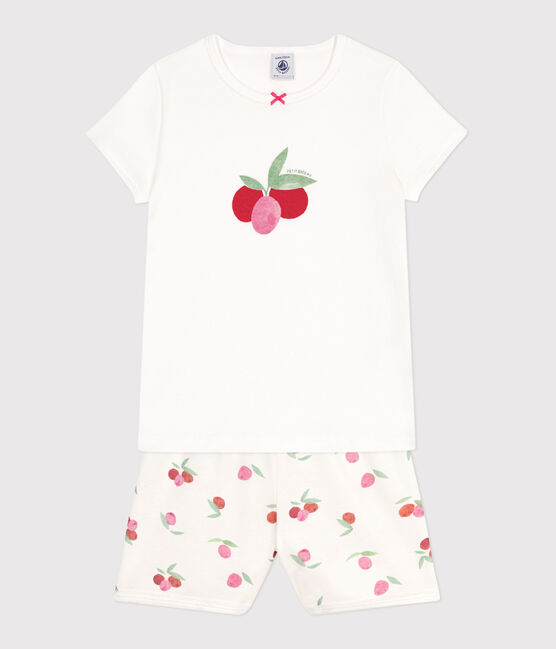 Children's short fruit print cotton pyjamas MARSHMALLOW white/MULTICO white