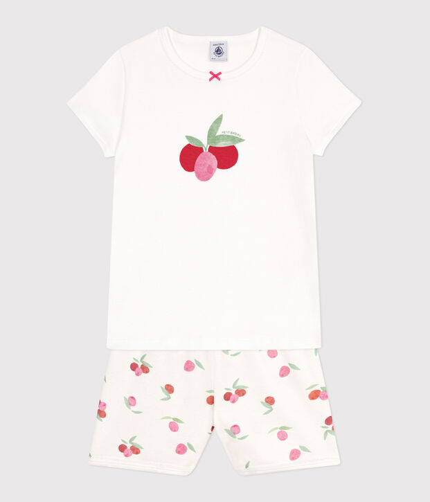 Children's short fruit print cotton pyjamas white/multicolor