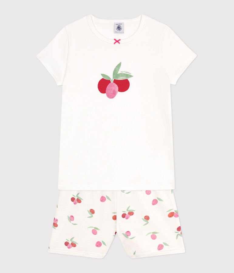 Children's short fruit print cotton pyjamas white/multicolor