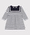 Babies' Breton stripe dress in thick cotton with long sleeves MARSHMALLOW white/SMOKING blue