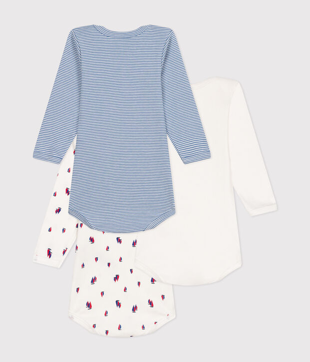 Babies' cotton long-sleeved regatta print bodysuits - 3-pack multicolor