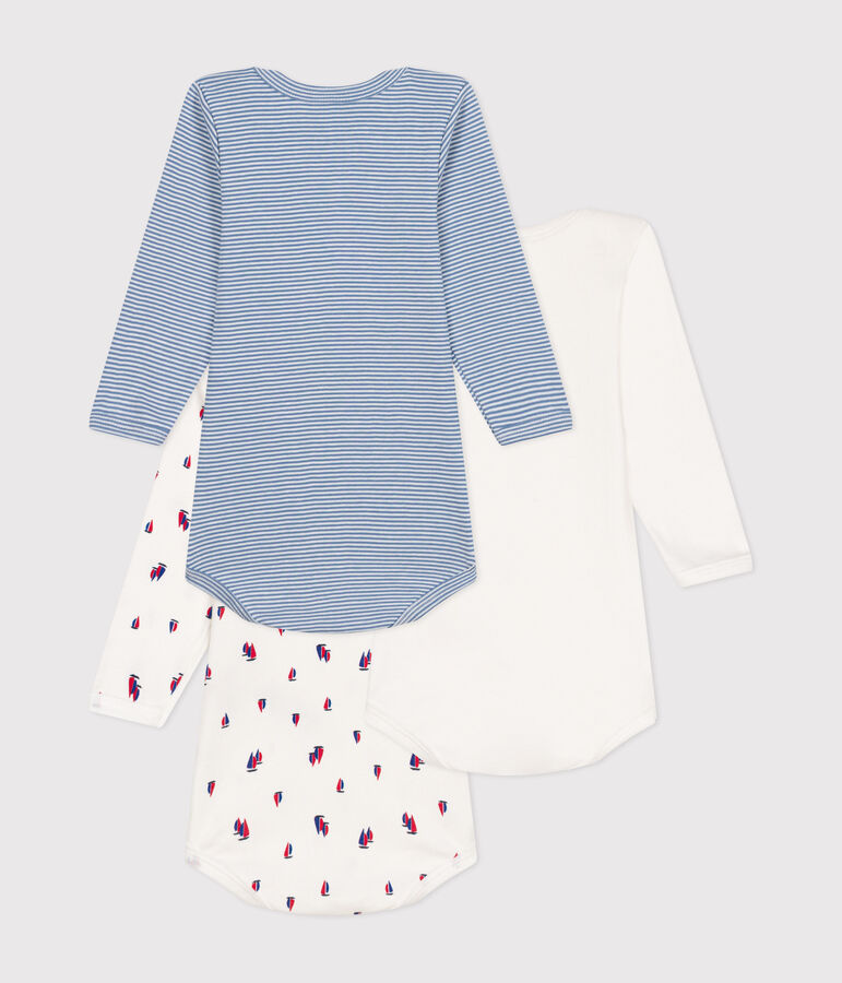 Babies' cotton long-sleeved regatta print bodysuits - 3-pack multicolor