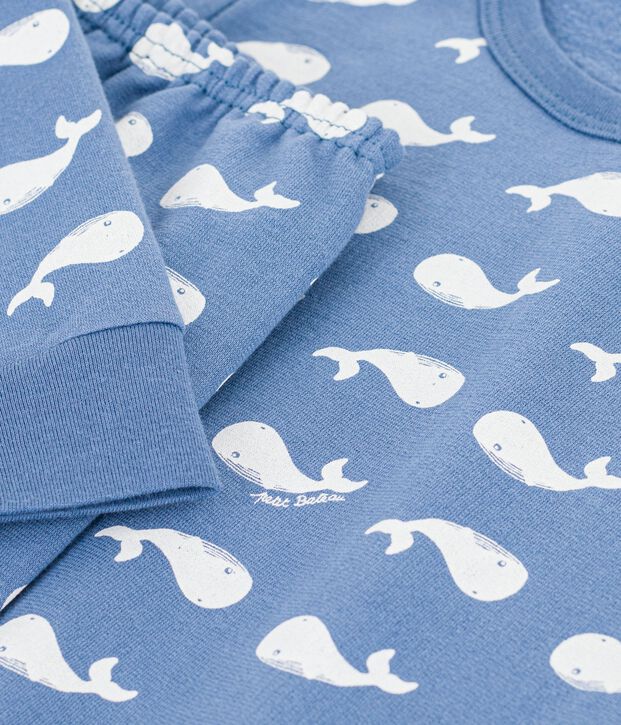 Children's pyjamas in fleece printed with whales blue/white
