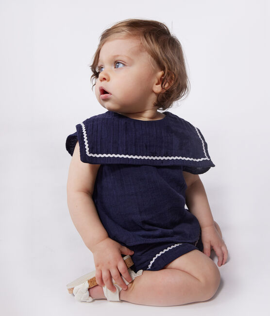 Babies' two-piece cotton outfit with nautical details SMOKING blue