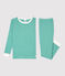 Boys' Snugfit Pinstriped Organic Cotton Pyjamas PIVERT green/MARSHMALLOW white