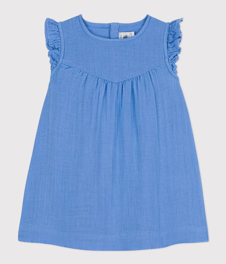 Babies' Sleeveless Plain Cotton Gauze Dress blue