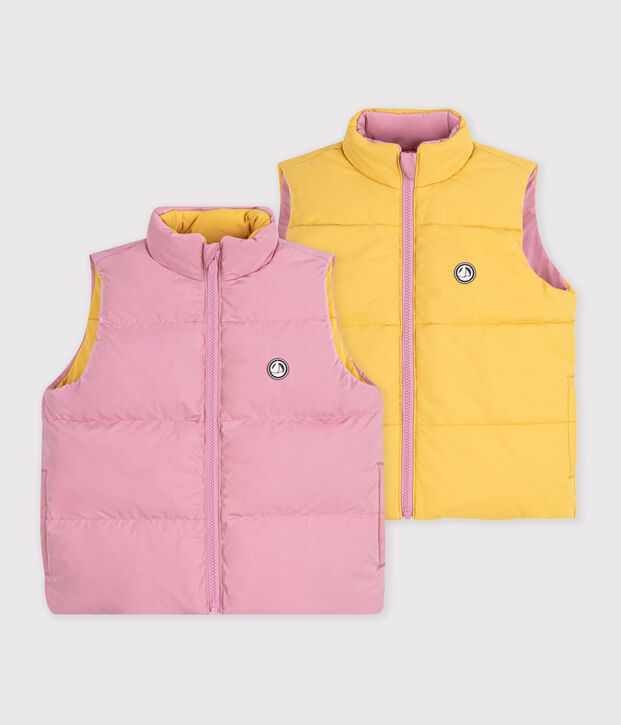 Children's plain, sleeveless puffer jacket pink/yellow