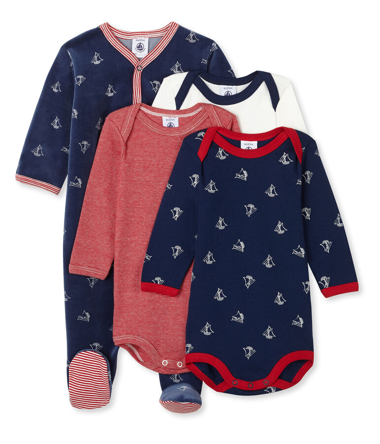Baby Boys' Sleepsuit Set - Velour Sleepsuit and Long-Sleeved Ribbed Bodysuits multicolor