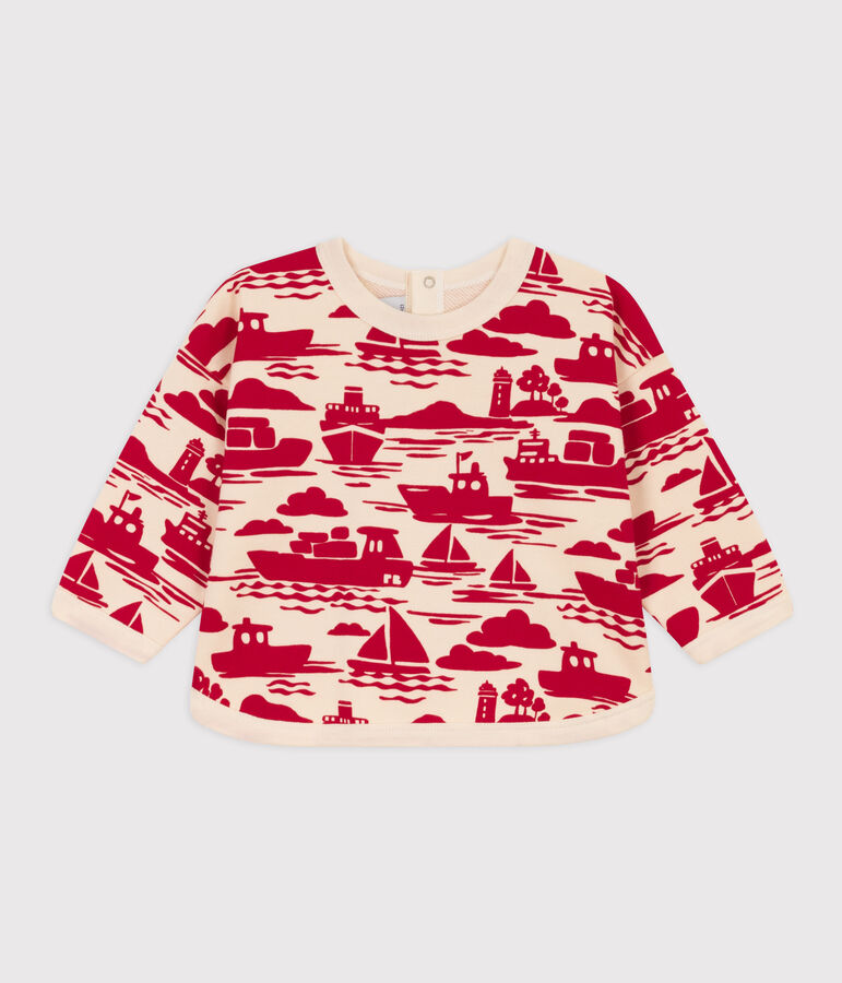 Babies' Patterned Fleece Sweatshirt Ecru/red