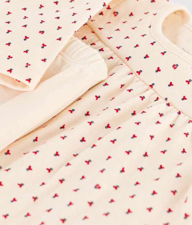 Babies' Patterned Cotton Tube Knit Dress with Leggings Ecru/multicolor