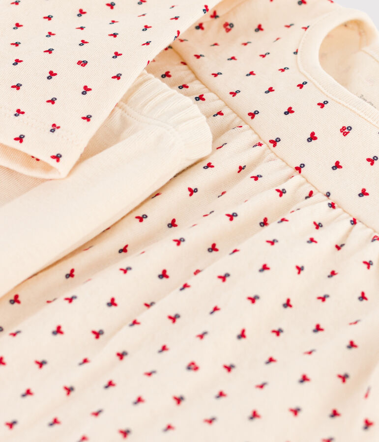 Babies' Patterned Cotton Tube Knit Dress with Leggings Ecru/multicolor