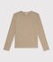 Women's long sleeved plain cotton T-shirt beige