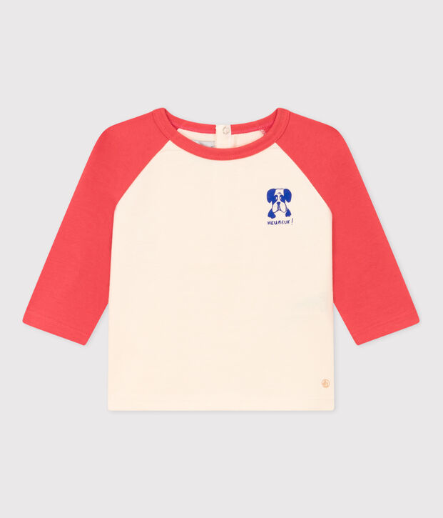 Babies' Long-Sleeved Jersey T-Shirt Ecru/orange